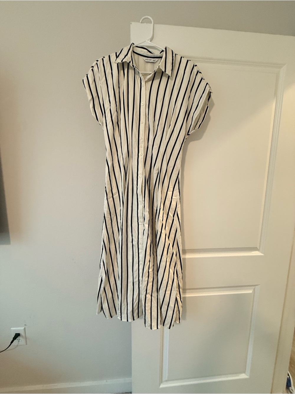 Nine West White Midi Shirt Dress with Black Vertical Stripes